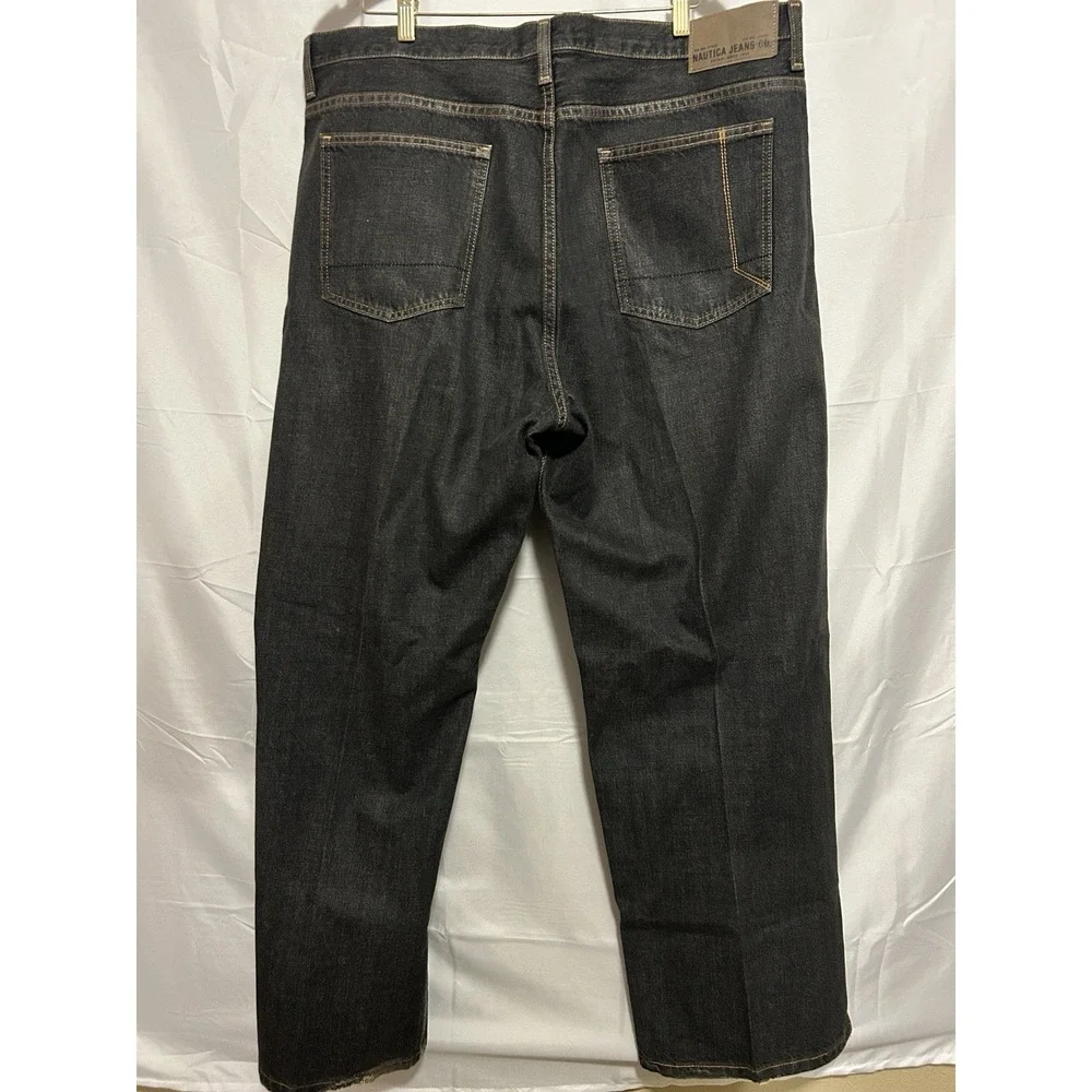 Nautica Jeans Co Dark Wash Denim‎ Jeans Mens 40x32 Straight Fit Distressed Y2K